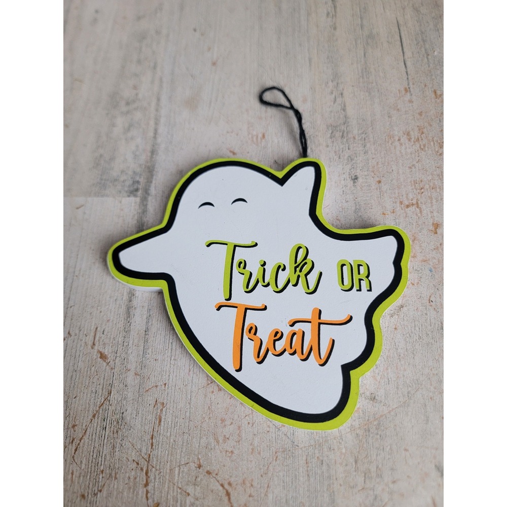 Wooden trick or treat ghost hanging cute home decor wall light green